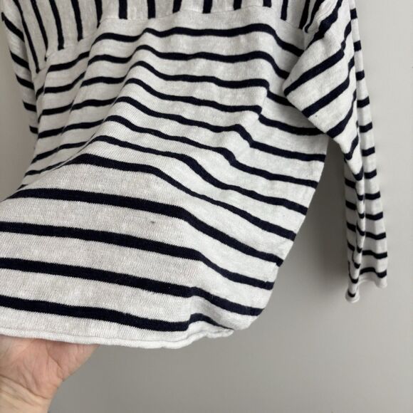 Eileen Fisher Large Petite Sweater Organic Linen Cotton Nautical Stripe Buttons - Picture 6 of 8